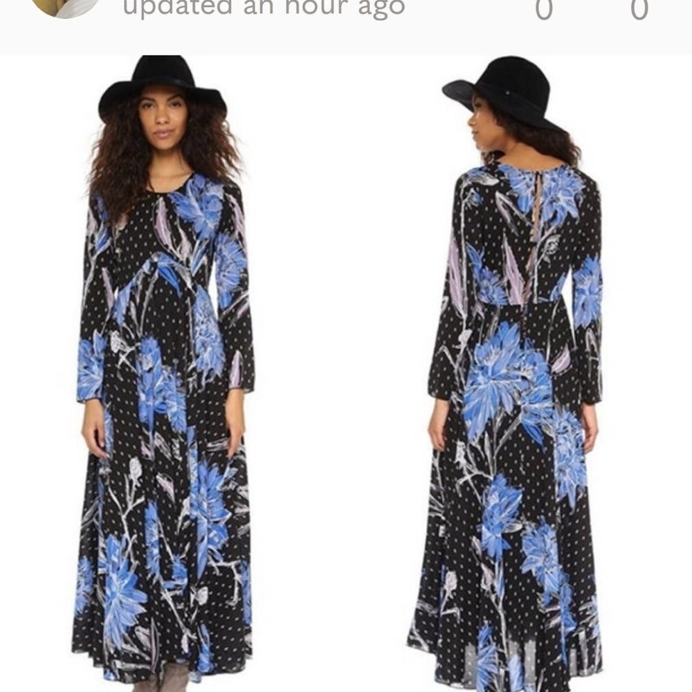 Free People Maxi Dress Blue and Black Floral - Picture 3 of 10